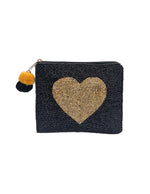 Gold Heart Beaded Pouch