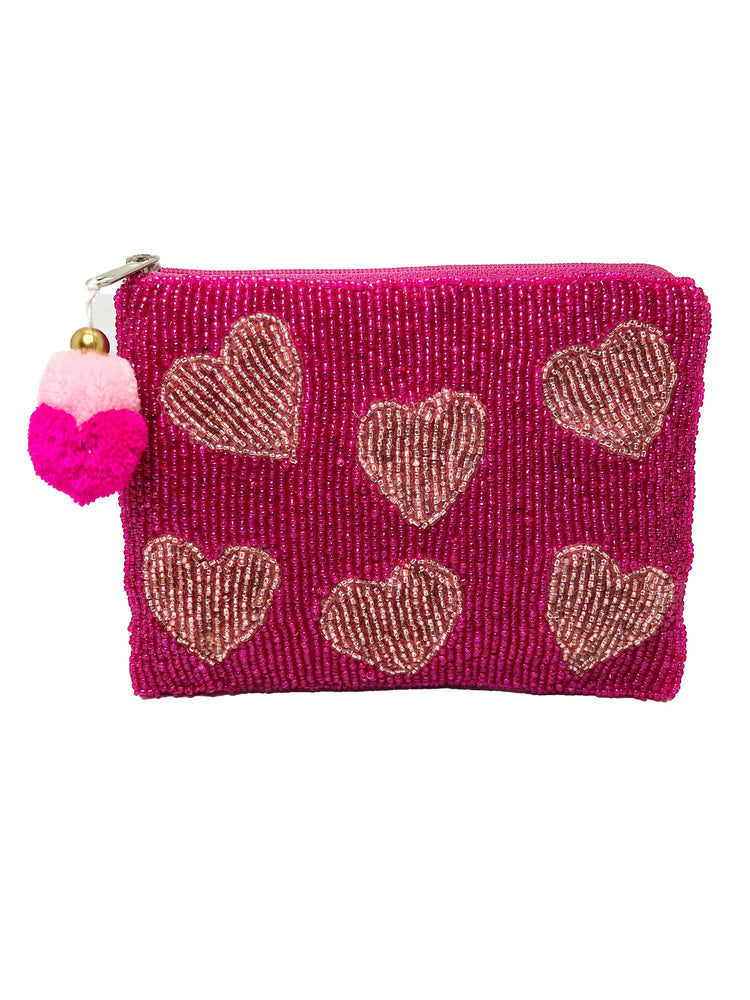 Pink Heart Beaded Pouch